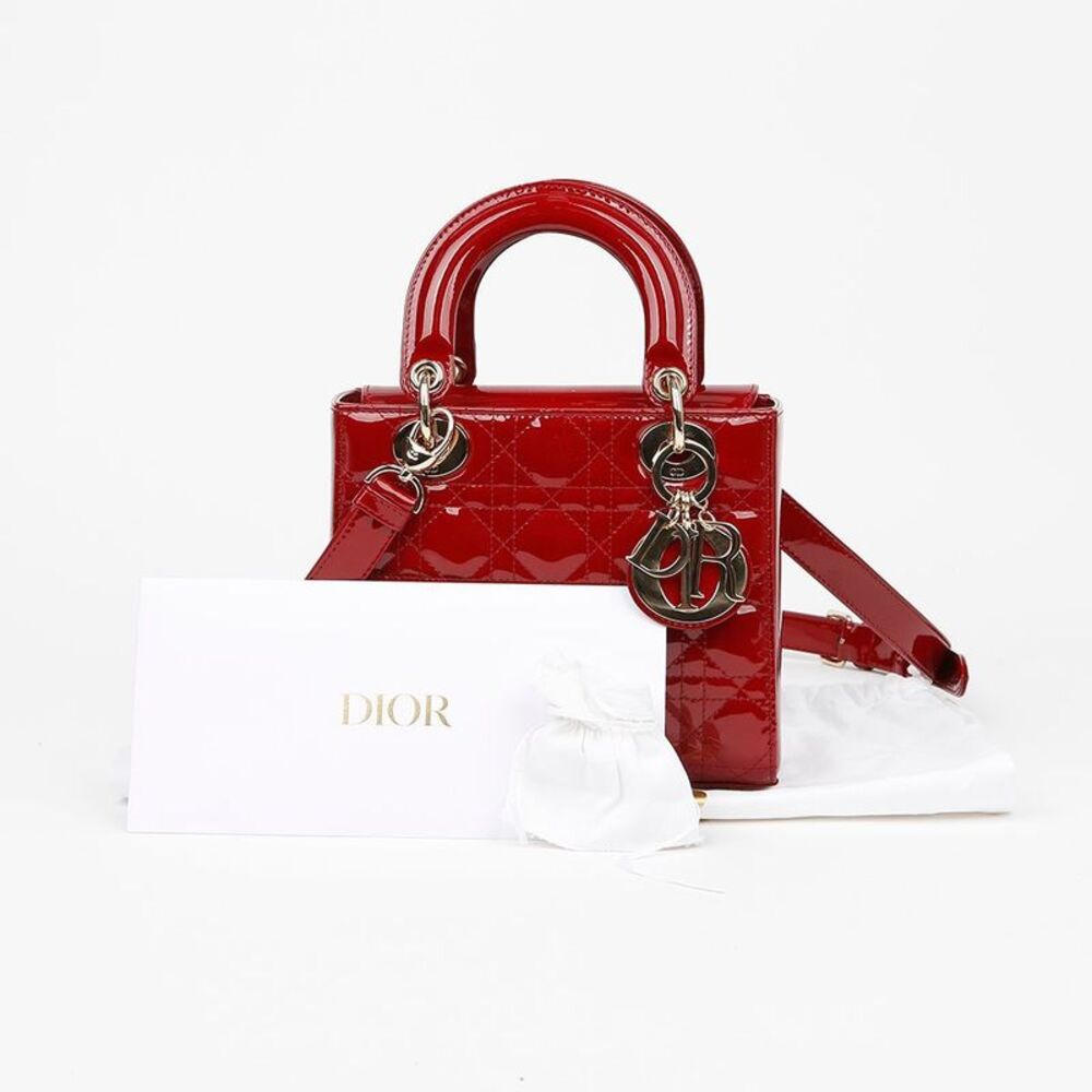 Lady Small Patent Cannage Tote Bag Red